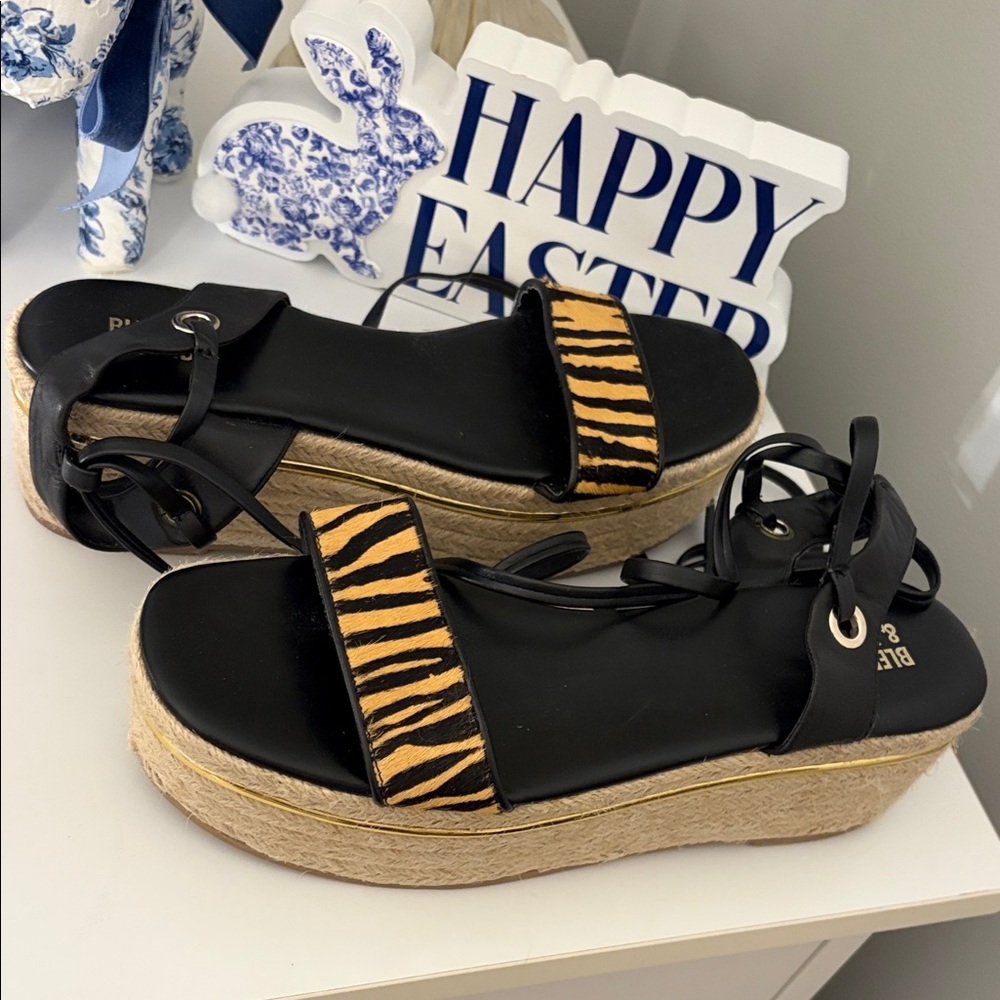 Black Espadrille Platform Sandals with Tiger-Print Strap